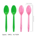 Lot de 10 cuillères en plastique rose et vert pour décoration de fête thématique - Cuillères en Plastique / 10 Pièces/Paquet (16.1*3cm) / Rose et Vert