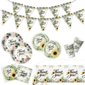 Details des Erntedankfest-Geschirrsets mit floralem Muster und Thank You Aufdruck - Hauptbild 6-teiliges Set (7 Zoll 10 + 9 Zoll 10 + Servietten 20 + Becher 10 + Tischdecke 1 + Banner 1) - Erntedankfest