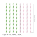 Lot de 10 pailles en papier à rayures roses et vertes pour déco de fête à thème - Pailles en Papier / 10 Pièces (20cm) / Rayures Rose Vert