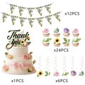 Dankeschön Party Deko-Set mit Sonnenblumen-Banner, Cupcake-Toppern und Spiralen - 4-teiliges Set (Banner + Großer Aufsatz + Kleine Aufsätze + Hängende Spiralen) - Erntedankfest
