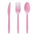 Detailed view of pink disposable plastic cutlery set with non-slip diamond grip handles - Pink