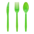 Detail of bright green disposable cutlery set with non-slip diamond pattern handles - Fruit Green