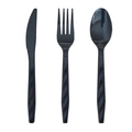 Close-up of black plastic cutlery set with non-slip handles for birthday parties - Knife / Black