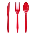 Detail of red disposable plastic cutlery set with diamond textured non-slip handles - Knife / Red