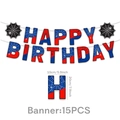 Spider superhero theme Happy Birthday banner set with red and blue web design - 20cm / Spiderweb Print Birthday Banner