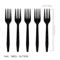 Set of 10 black plastic forks for racing theme birthday party favors and supplies - Black Disposable Fork / Pack of 10