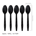 Set of 10 black plastic spoons with diamond texture handle for racing car themed parties - Black Disposable Spoon / Pack of 10