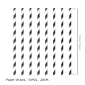 Set of 10 black and white striped paper straws with 20cm length for party drinks - Black and White Striped Straws / 10 Pieces Set