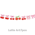 Roze strik en kers party slinger voor zomerse verjaardag decoratie meisjes 7 stuks - Kers Slinger Decoratie / 7 Stuks