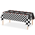 Racing track theme rectangular tablecloth with black and white checkered flags - Race Track Road Theme Tablecloth / 137x274cm