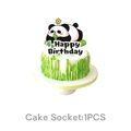 Close-up of a cute panda cake topper with Happy Birthday text on a bamboo style cake - Large Cake Topper