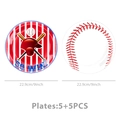 Details von 9-Zoll-Baseball-Papptellern mit Go-Win-Slogans und roten Streifen-Designs - 9 Zoll 10 Stück