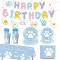 Set festa a tema zampa di cane celeste con striscione piatti tovaglioli e decorazioni - Piatti di Carta da 7 Pollici / Zampa Blu