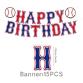 Detailansicht der Baseball-Geburtstagsbanner mit 15 cm großen rot-blauen Sportbuchstaben - Stil 01 Banner / 15er Set