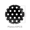 Dettaglio di piatti di carta neri a pois bianchi da 18cm, set da 10 per feste - Stile Nero Con Pois Bianchi / Piatto da Sette Pollici