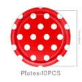Dettaglio piatti di carta rossi a pois bianchi da 23cm, set da 10 pezzi per feste di compleanno - Rosso a pois bianchi / Piatto da Nove Pollici