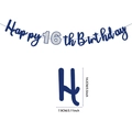 Navy blue and silver glitter Happy 16th Birthday banner with size 14.2cm height - 16th Birthday Banner