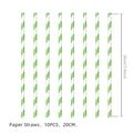 Green and white striped paper straws for panda party theme, 10-piece set, 20cm long - Paper Straws
