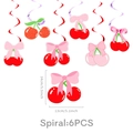 Detail view of 6PCS cherry spiral ornaments with pink bows and 13x14cm size guide - 6 Pieces Set
