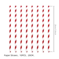 Eco-friendly red and white striped paper straws for Christmas party, 20cm length 10pcs - Red Straws