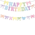 Bunte Makronen Geburtstagsbanner Set mit Happy Birthday Buchstaben und Schleifen Girlanden - Kombination Banner