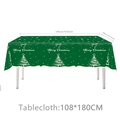 Christmas tablecloth in dark green featuring Merry Christmas text and trees, size 180x108cm - Green Tablecloth