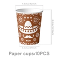 Close-up of Day of the Dead paper cups with Mexican sombrero motifs and size dimensions - Paper Cups 10PCS (Brown Style)
