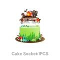 Macro detail of Jurassic dinosaur cake topper with volcano and Happy Birthday sign - Large Cake Topper (T-Rex)