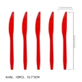 Set of 10 red plastic party knives for birthday celebrations and picnics, 16cm length - Red Plastic Knives
