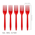 Pack of 10 red disposable plastic forks for colorful polka dot themed birthday parties - Red Plastic Forks