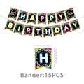Detailed size view of Happy Birthday glow theme banners for disco party decorations - Birthday Party Banner