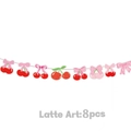 Cherry party garland with pink bows and red glitter fruit charms, 8pcs set - 8 Pieces/Pack