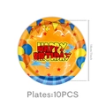 Detail view of 18cm orange Happy Birthday paper plates featuring balloon patterns 10pcs set - 18cm Paper Plate