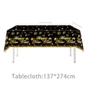Detail of 137x274cm black and gold Happy New Year tablecloth with festive fireworks and stars - 54*108inch
