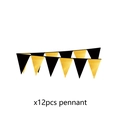 Detailansicht von 12 schwarzen und metallisch goldenen Glitzer Dreieck Wimpelbannern - Schwarz und Gold Dreiecksbanner