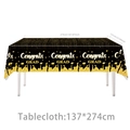 Detailansicht der 137x274cm schwarz-goldenen Tischdecke für die Abschlussfeier - Tischdecke - Schwarz Gold Abschluss / 137*274cm