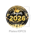 Detail von 18cm schwarz-goldenen 2026 Abschluss-Tellern mit Congrats-Text, 10 Stück - Pappteller - Schwarz Gold Abschluss / 7 Zoll 10 STK