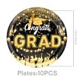 Detail von 23cm Abschluss-Papptellen mit Congrats Grad Text und goldenen Motiven - Pappteller - Schwarz Gold Abschluss / 9 Zoll 10 STK