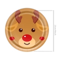 Detail of a 9 inch Christmas reindeer paper plate showing the 23cm diameter and cartoon design - Christmas Reindeer / 9 inch