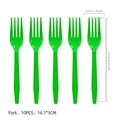 Set of 10 pixel-themed green plastic party forks with non-slip diamond texture grips - Green Plastic Party Forks (10 Pcs)