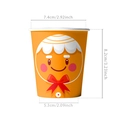 Close-up of orange Christmas gingerbread man paper cup with detailed size dimensions - Christmas Gingerbread Man / Paper Cups 10pcs