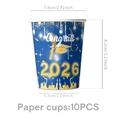 Detail der 2026 Abschlussfeier-Pappbecher mit Maßen und Goldfoliendruck-Motiven - Pappbecher - Blau Gold Abschluss / 10er Pack