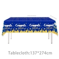 Dunkelblaue Abschluss-Tischdecke mit goldenem Congrats GRAD Text und Hutmustern - Tischdecke - Blau Gold Abschluss / 1137*274cm