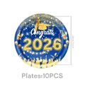 Blaue und goldene Einweg-Pappteller für den Abschluss 2026 mit Congrats-Text 10er-Set - Pappteller - Blau Gold Abschluss / 7 Zoll 10 STK