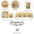 Detailed size specifications for vintage book themed party plates cups and tablecloth - Tableware Set C (Tableware B and Banner)
