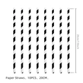 Pack of 10 eco-friendly black and white striped paper straws for disco party decor - Striped Paper Straws