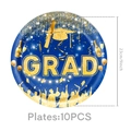 Detail von 9-Zoll blauen und goldenen Abschluss-Papptellen mit GRAD-Text und 10er-Set-Label - Pappteller - Blau Gold Abschluss / 9 Zoll 10 STK