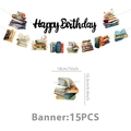 Close-up of academic birthday banner showing vintage book illustrations and dimensions - Banner (Retro Books)