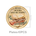 Detail of 7-inch vintage book theme paper plates for reading parties with 10 pieces count - 7-Inch Plates (Vintage Books)
