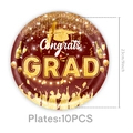 Nahaufnahme der 23 cm weinroten Congrats GRAD Pappteller Congrats GRAD für Abschlussfeier Dekorationen - Pappteller - Weinrot Gold Abschluss / 9 Zoll 10 STK